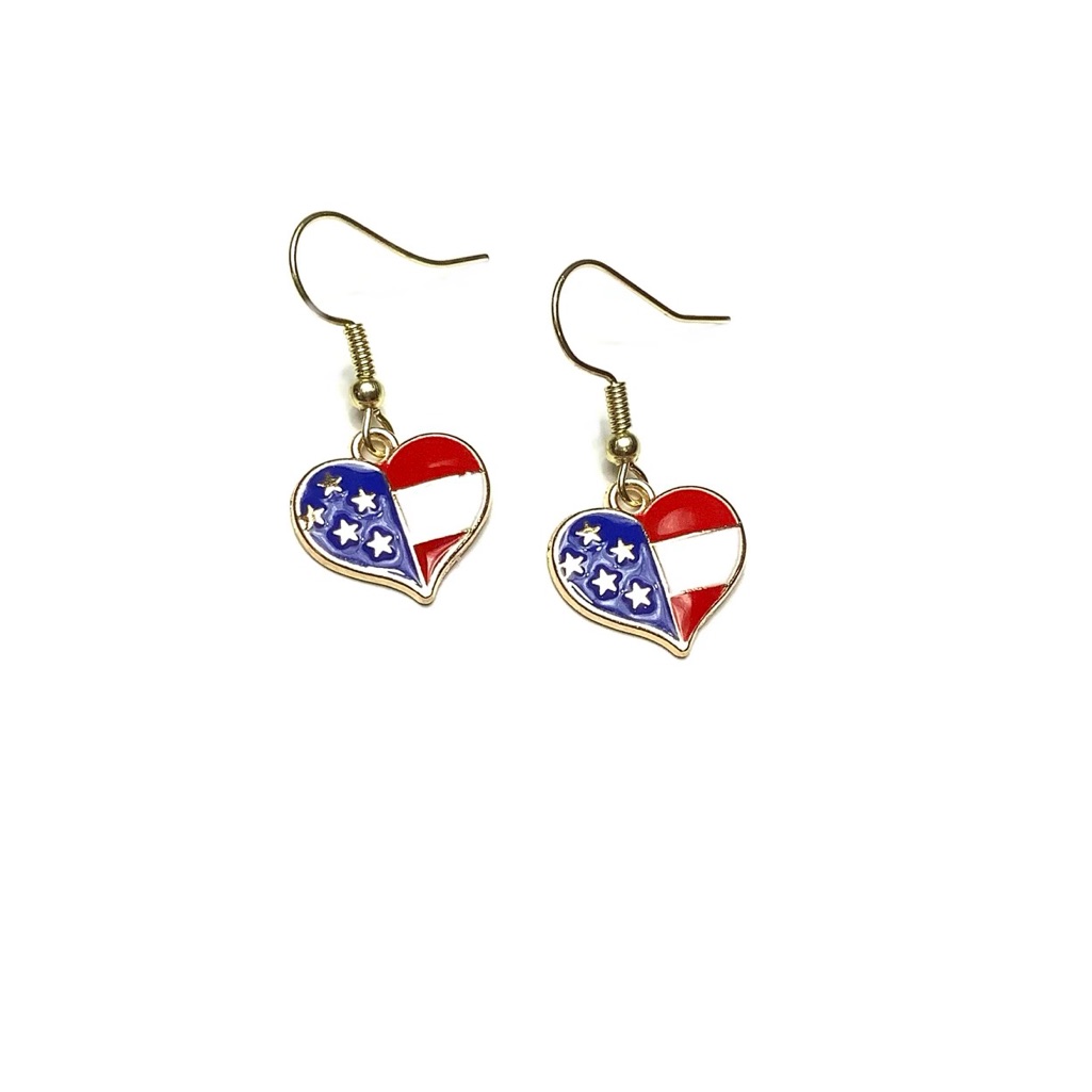 American Flag Heart Shaped Dangle Earrings